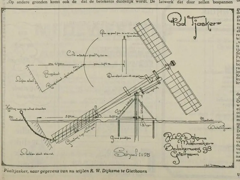 Paaltjasker tekening R.W.Dijksma boek J.H. Blom. 